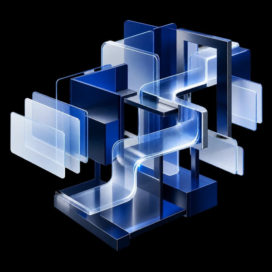 Sculpture 3D architecturale représentant un produit numérique sur mesure
