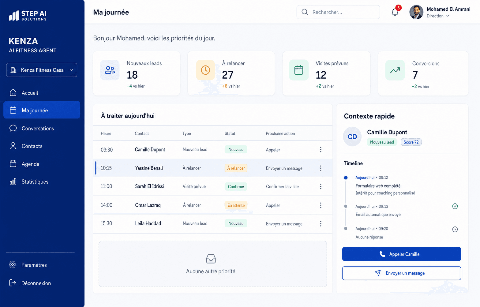 Interface Suivi commercial — Interface métier · Fitness