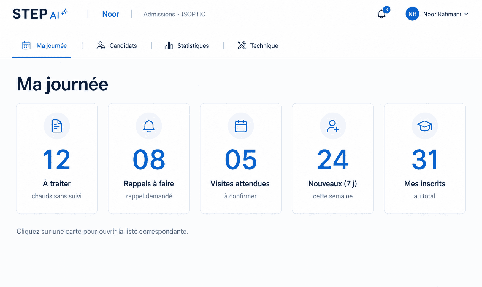 Interface Ma journée — Interface métier · Admissions
